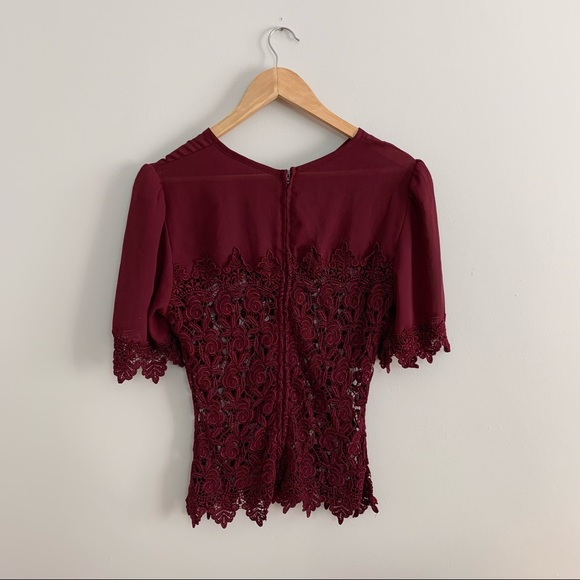 Cranberry Sheer Crochet Lace Blouse Top (XS-M) - Picture 6 of 8